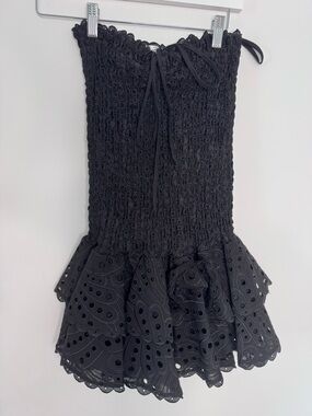 Charo Ruiz Black Eyelet Strapless Mini